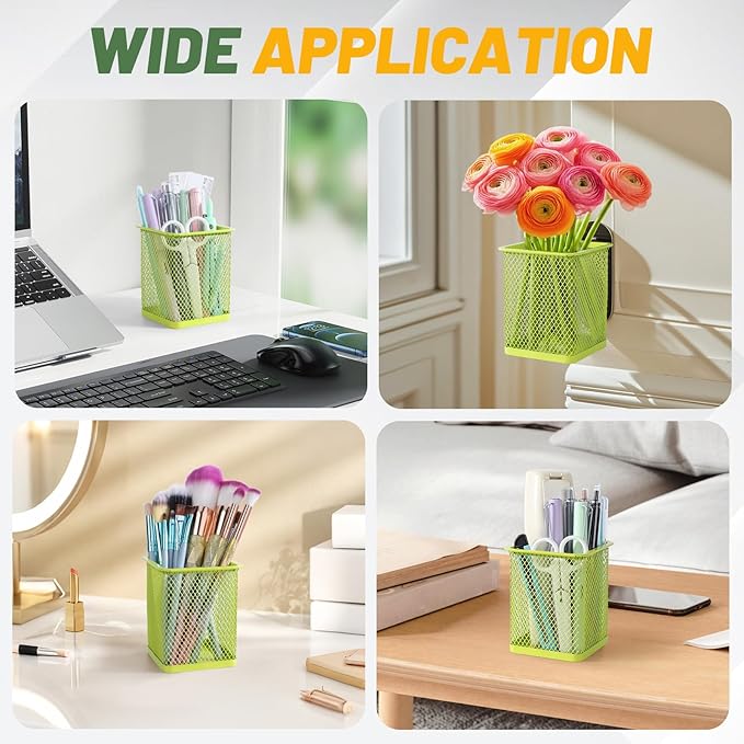 Segarty Pen Cup Holder, 6 Pack Square Light Green Pen Holder for Desk, Cute Mesh Pencil Cups Containers for Marker, Office Supply, School Students, Home, Desktop Accessories Storage Organizer