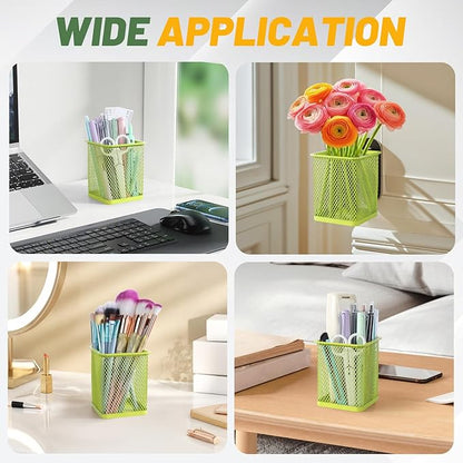 Segarty Pen Cup Holder, 6 Pack Square Light Green Pen Holder for Desk, Cute Mesh Pencil Cups Containers for Marker, Office Supply, School Students, Home, Desktop Accessories Storage Organizer