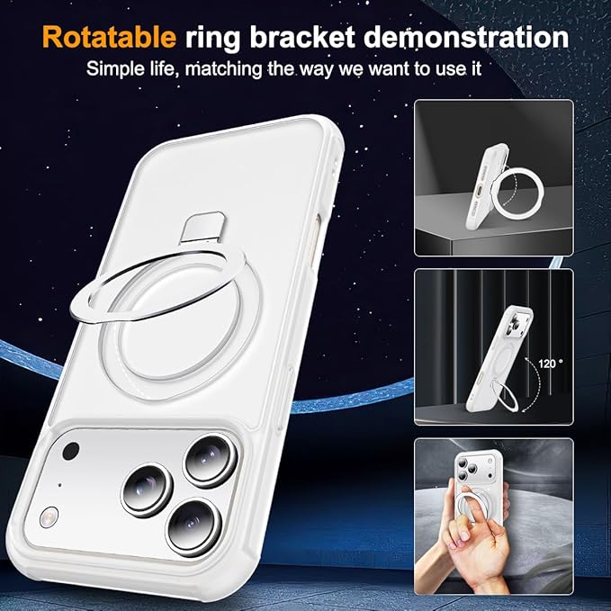 Compatible with iPhone 17 Pro Case with Invisible Magnetic O-Ring Stand Military-Grade Phone Case for iPhone 17 Pro 6.3" [Compatible with Mag-Safe][Great Grip Feeling],Translucent