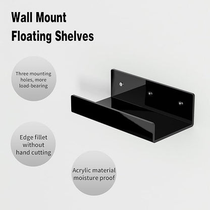 7 Inches Black Acrylic Wall Shelves for Home Décor, 2 Pack, Acrylic Dining Room Organizer Shelves for Wall, Wall Mounted Storage Display Shelf