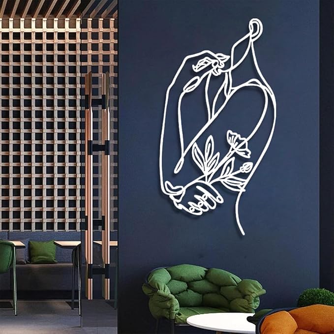 Metal Line Wall Art, Flower Woman Metal Wall Art, Metal Line Art Wall Decor, Woman Shape Wall Art, Female Body Wall Art, Abstract Line Wall Art, Living Room Bedroom Bathroom Wall Hanging (25"x 47"| 65x120cm, White)