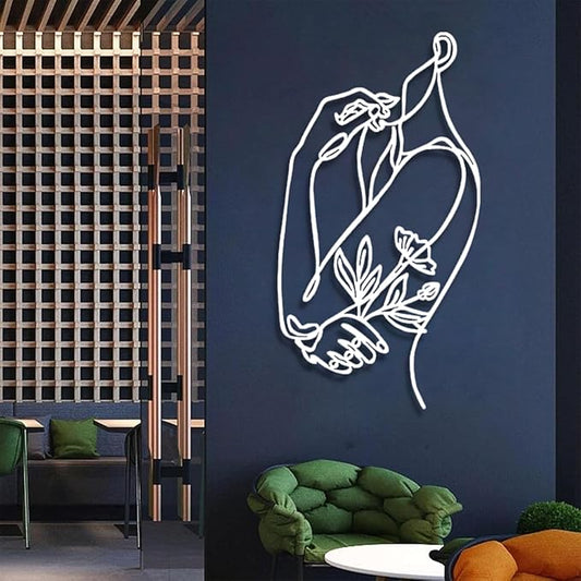 Metal Line Wall Art, Flower Woman Metal Wall Art, Metal Line Art Wall Decor, Woman Shape Wall Art, Female Body Wall Art, Abstract Line Wall Art, Living Room Bedroom Bathroom Wall Hanging (25"x 47"| 65x120cm, White)