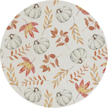 Fall Pumpkin and Leaves Coaster Set of 4 Autumn Cup Coasters for Drinks Thanksgiving Waterproof Wipeable PVC Round Coasters Mat for Coffee Beer Wine Outdoor Patio Table Bar Desk Seasonal Desk Decor