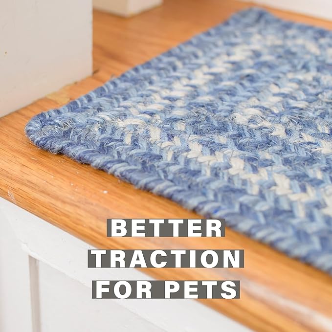 Homespice Denim Jute Braided Stair Treads for Wooden Steps, Country Coastal Decor, Set of 13, Blue 8x28 Rectangle Rugs for Stairs - Easy to Clean, Tightly Stitched and Durable