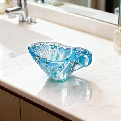 QFkris Glass Conch Shape Jewelry Tray, 5" Blue Shell Trinket Dish Glass Ring Earring Holder Ocean-Themed Decorative Trinket Plate for Rings Earrings Necklaces Jewelry Keys Christmas Gift for Women