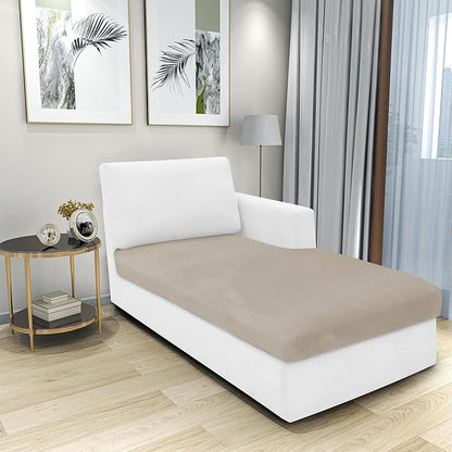 MAXIJIN 1 Piece Velvet Chaise Cover Stretch Sectional Couch Covers for L Shaped Sofa Fitted Soft Chaise Lounge Cushion Cover Sofa Slipcover with Elastic Bottom (Chaise Cover, Khaki)