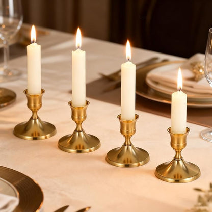 Gold Taper Candle Holder Set of 12,Vintage Small Low Brass Candlestick Holders,Short Skinny Candle Stick Holders for Dinner Room Table Centerpiece or Mantel Wedding Party Decor