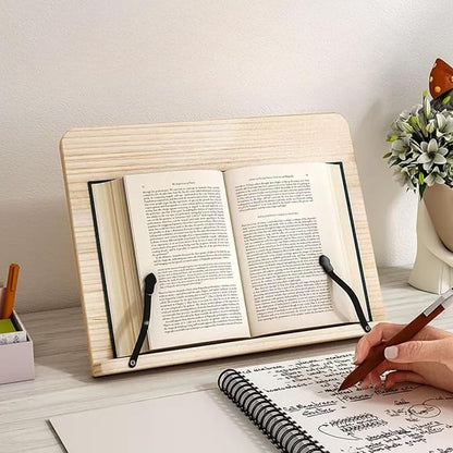 Reading Rack Wooden Bookshelf - Book Stand Foldable with 8 Adjustable Positions and Page Clips,Suitable for cookbooks、iPads、laptops、Sheet Music、and Reading Stands(15x11.4inch)