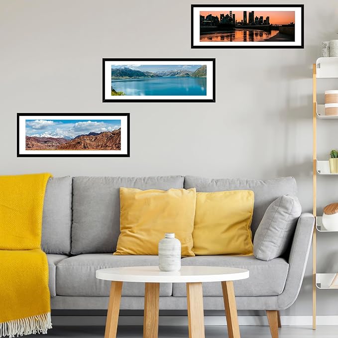 9x27 Picture Frame Set of 2 with 8x24 Mat, Display Photo 8x24 with Mat or 9 x 27 Without Mat, Wall Hanging Large 9 by 27 Poster Frame with Plexiglass, 2 Pack, Black