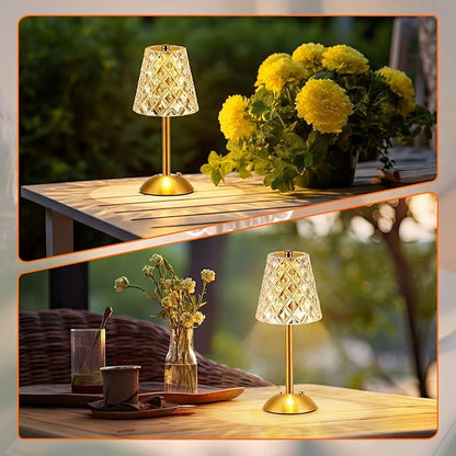 Liliful 1 Pcs Cordless Table Lamp Rechargeable Touch LED Small Gold Portable Battery Operated USB-c Desk Lamp 3 Color Dimmable for Bedroom Living Room Dining (Gold,Diamond Style)