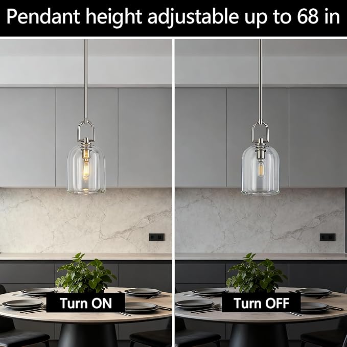 Modern Nickel Pendant Lights Kitchen Island Ceiling Chandelier Indoor Thick Crystal Hanging Light Fixtures for Kitchen Living Room Dining Room Bedroom（1Pack）