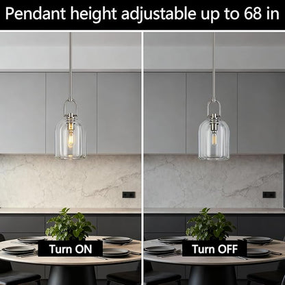 Modern Nickel Pendant Lights Kitchen Island Ceiling Chandelier Indoor Thick Crystal Hanging Light Fixtures for Kitchen Living Room Dining Room Bedroom（3Pack）