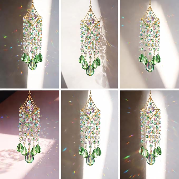 Sun Catcher Crystals for Window Hanging, Rainbow Prism Sun Catcher with Crystal Prisms, Hanging Crystal Suncatchers Indoor Window Decor, Window Suncatcher Light Catcher