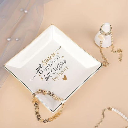 LADY&HOME Friendship Gifts for Women Ceramic Ring Dish Birthday Christmas Gift for Best Friend Decorative Jewelry Tray (Not Sister)