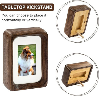 TEYCLZORE 3 inch Wood Small Picture Frames, Natural Walnut Wooden Photo Frame, Desktop Cute Mini Small Photo Frame with Mat, Displays 1.2x2 Picture with Mat or 2x3 Without Mat for Tabletop Display