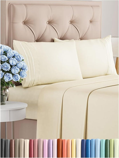 Cal King Size 4 Piece Sheet Set - Comfy Breathable & Cooling Bed Sheets Set - Hotel Luxury Bedding for Women, Men, Kids, Teens, Boys & Girls - Deep Pockets, Soft, Wrinkle Free - Oeko-Tex - Off White