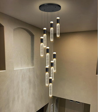 9-Lights Modern Crystal Spiral Chandelier for Staircase High Ceiling Chandeliers Bubble Pendant Lighting Hanging Light Fixture Flush Mount for Foyer Entryway