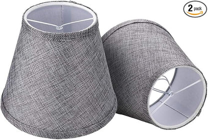 ALUCSET Double Mesh Small Lamp Shade Clip On Bulb Set of 2 for Candelabra Bulbs, Barrel Fabric Lampshade for Table Chandelier Wall Lamp 4x7x6 Inch, 2 PCS Pack (Grey)