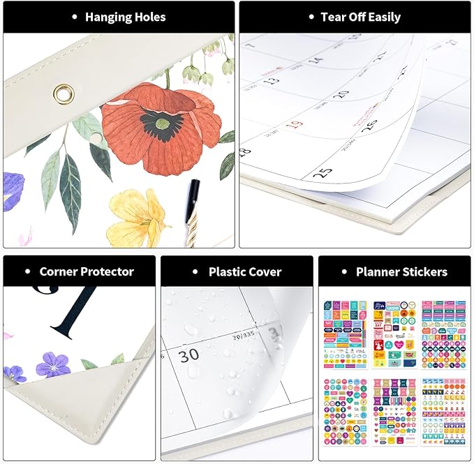 Ospelelf Large Desk Calendar 2026-2027 with PU Leather Pad, 18 Months Planner Pad from January 2026 - June 2027, 22" x 17" Wall Calendar with Protective Cover for Home or Office, White Floral