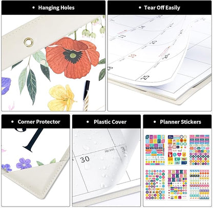 Ospelelf Large Desk Calendar 2026-2027 with PU Leather Pad, 18 Months Planner Pad from January 2026 - June 2027, 22" x 17" Wall Calendar with Protective Cover for Home or Office, White Floral