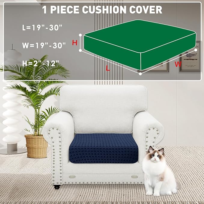 MAXIJIN Couch Cushion Covers for Sectional Sofa, Stretch Sofa Cushion Cover Washable Furniture Protector with Elastic Bottom & Non-Slip Strap for Pets Kids (1PC Seat Cover, Navy Blue)