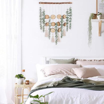 Artificial Eucalyptus Wall Hanging Decor - Fake Eucalyptus Greenery Leaves Stems Wall Hanging Plants with Wooden Stick Boho Rustic Farmhouse Decor for Bathroom Bedroom Office Living Room