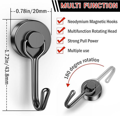 FINDMAG Magnetic Hooks, 40lb+ Black Magnetic Hooks for Classroom, 2026 Cruise Essentials, 10 Pack Strong Magnet Hook Heavy Duty, Neodymium Magnet Hooks for Cruise, Workplace, Home Storage, Kitchen