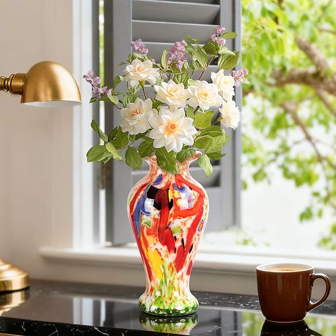 Glass Vases for Flower, Unique Hand Blown Colorful Glass Vase, Modern Art Decorative for Home Living Room, Office, Table centerpieces, Bookshelves and Wedding Decorations (JG54)
