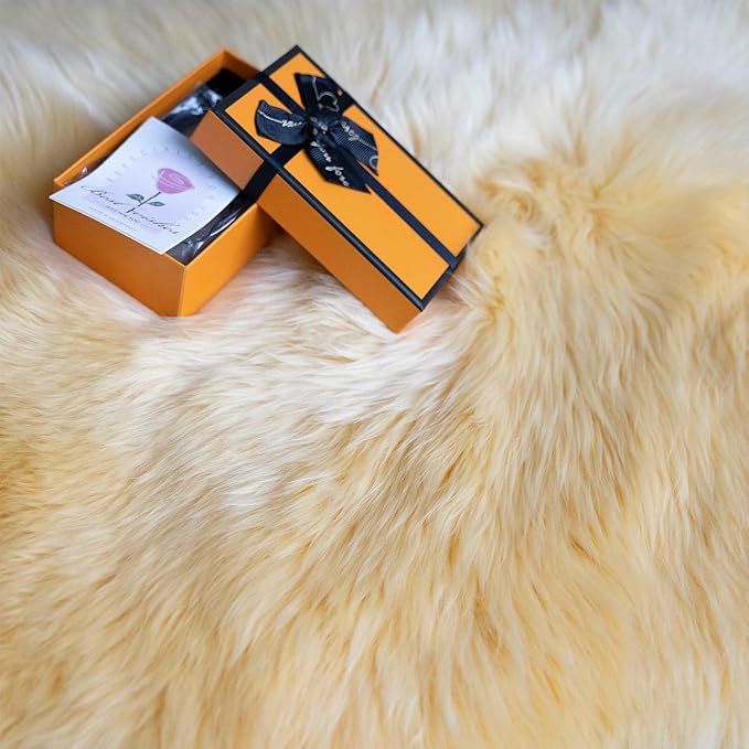 Genuine Sheepskin Rug New Zealand Luxury Lambskin Rug, Natural Fluffy Sheepskin Throw for Bedroom Living Room Children's Room - Premium Area Rug Chair Cover (Yellow, 2×6 Feet)