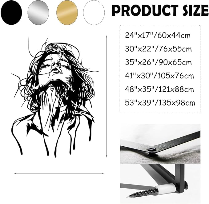 Tuglona Abstract Woman Face Metal Wall Decor, Woman Face Metal Wall Art, Abstract Line Wall Decor, Minimalist Female Line Art, Modern Wall Decoration, Bathroom Wall Hanging (White, 48"x35"/121x88cm)