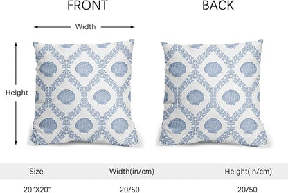Light Blue Coastal Pillow Covers 20x20 Set of 2 Ocean Coral Shell Pattern Outdoor Decorative Linen Summer Throw Pillows Cases with Zipper Cushion Cover Rustic Decoration Farmhouse Sofa Couch Bed Decor