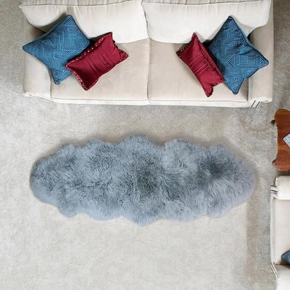Woolous Gray Sheepskin Rug 2x6 ft - Genuine New Zealand Sheep Skin Runner Rug, Soft Thick Natural Double Pelt Rug for Bedroom, Living Room, and Bedside Decor