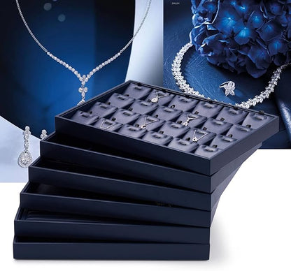 Oirlv Stackable Premium Leather Jewelry Trays 24 Grid Jewelry Organizer for Drawer Rings Earrings Holder Organizer