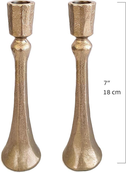 Yair Emanuel Tapered Shabbat Candle Holders Pair – Rustic Sculpted Design in Brass or Silver Finish Judaica Gift for Weddings, Shabbat and Holidays (Ancient Brass, 7.1 Inch)
