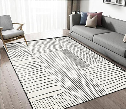 Area Rug 5x7 Feet Abstract Lines, Non-Slip Comfort Floor Mat Washable Rug Modern High Traffic Durable for Living Room, Bedroom, Home Office (Black White)