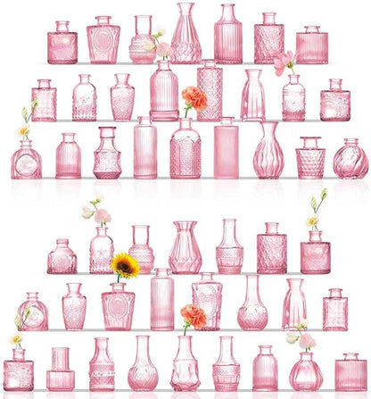 Glass Bud Vases Set of 48, Pink Vases for Centerpieces, Small Glass Vase for Flowers, Vintage Bud Vase in Bulk for Wedding, Party, Events, Reception, Home Decor