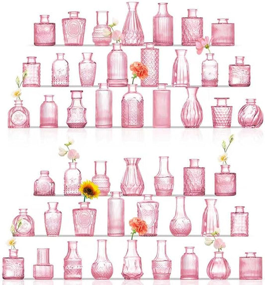 Glass Bud Vases Set of 48, Pink Vases for Centerpieces, Small Glass Vase for Flowers, Vintage Bud Vase in Bulk for Wedding, Party, Events, Reception, Home Decor