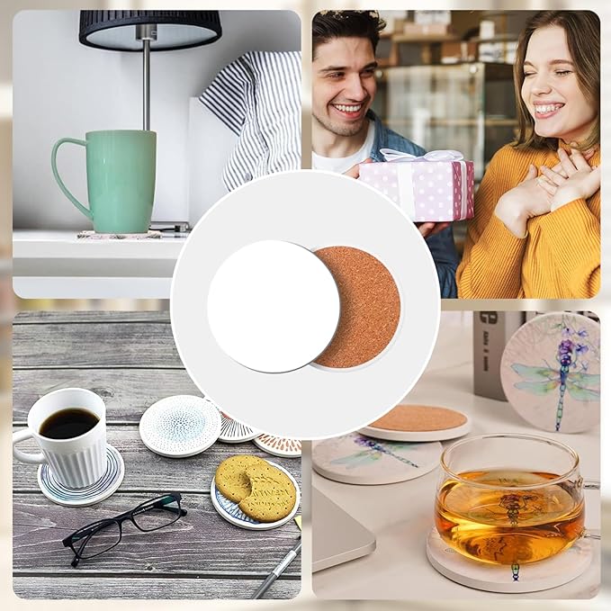 Coasters Set of 6 Ceramic Drink Coaster with Cork Base Modern Style Coasters for Mugs and Cups Office Kitchen 4 in