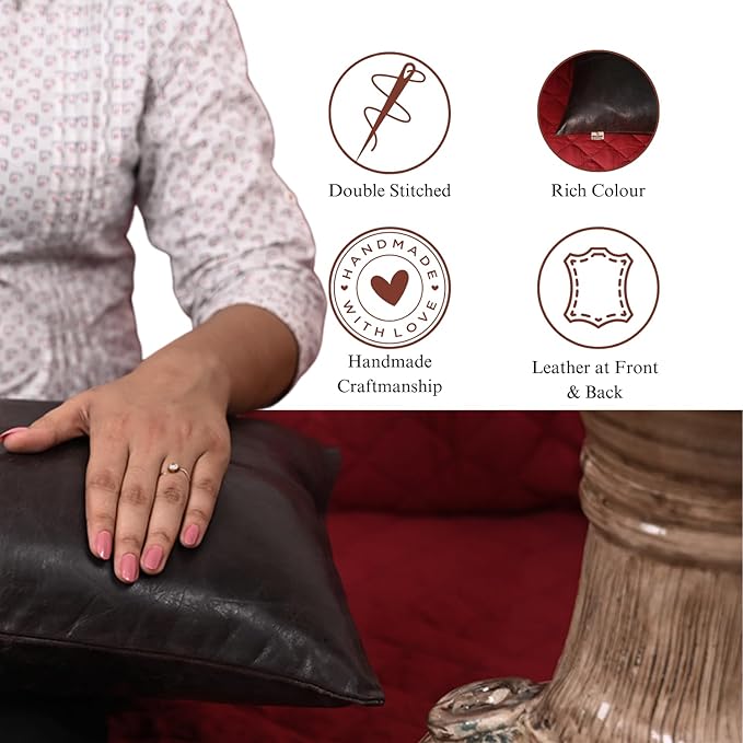 100% Lambskin Leather Pillow Cover - Sofa Cushion Case - Decorative Throw Covers for Living Room & Bedroom, 18x26 Inch - Dark Brown Crunch Plain Pack of 2