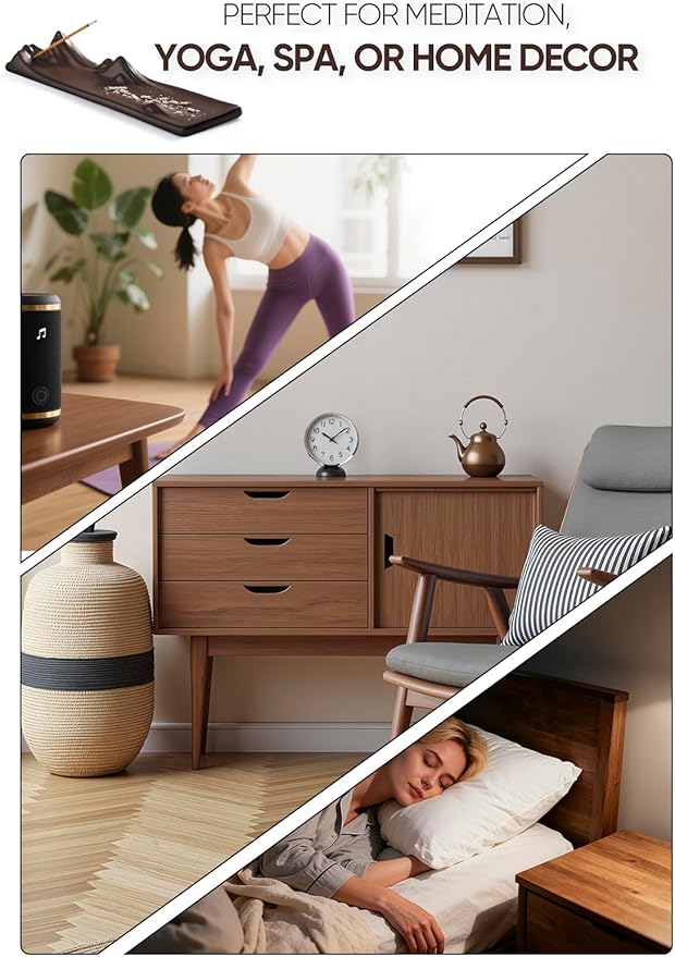 Ceramic Incense Stick Holder - 9.2" Long Mountain Range Incense Burner, Modern Zen Ash Catcher for Home Decor, Meditation & Yoga, Porcelain Fragrance Accessory for Office, Living Room & Spa (Brown)