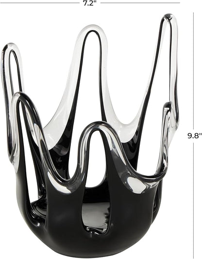 Deco 79 Glass Abstract Decorative Vase Centerpiece Vase with Wavy Oval Cutouts, Flower Vase for Home Decoration 7" x 7" x 10", Black