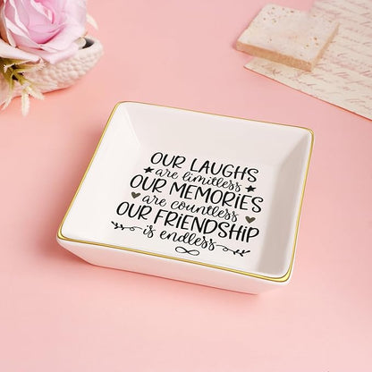 JoycuFF Friendship Gifts for Women Friends Birthday Ceramic Trinket Dish Tray Unique Ceramic Trinket Dish Tray Jewelry Thanksgiving Day Christmas Gifts for Her