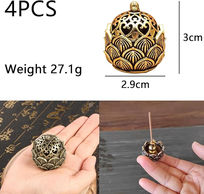 4 Pack Incense Cone Holder Small Cute Lotus Metal Incense Cone Holder Burner Brass Dhoop Items Decor with Incense Sticks Holders for Home Worship Decoration