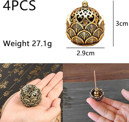 4 Pack Incense Cone Holder Small Cute Lotus Metal Incense Cone Holder Burner Brass Dhoop Items Decor with Incense Sticks Holders for Home Worship Decoration