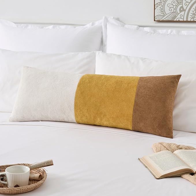 Kevin Textile 14x36 Inch Long Lumbar Cover 1 Pack Three-Colour Patchwork Soft Textured Waterproof Rectangle Cushion Elegant Accent Pillows for Couch Sofa Chair Bed Home Decor Indoor Outdoor Yellow