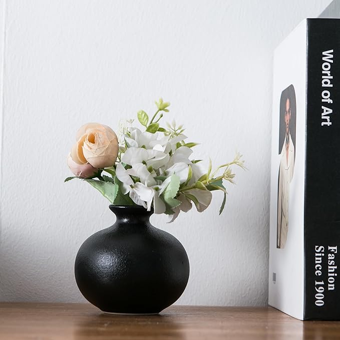 Black Bud Vases, Ceramic Small Vase Set of 5, Mini Vases for Fresh and Dried Flowers, Modern Home Decor, Pottery Centerpiece Table Decorations