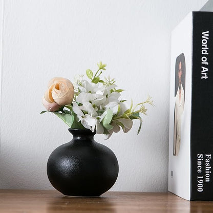 Black Bud Vases, Ceramic Small Vase Set of 5, Mini Vases for Fresh and Dried Flowers, Modern Home Decor, Pottery Centerpiece Table Decorations