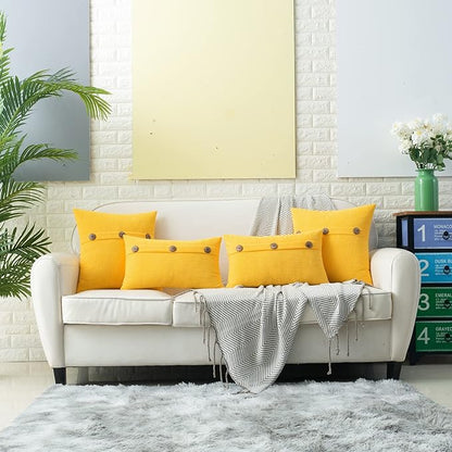 HWY 50 Yellow Chenille Throw Pillow Covers 20x20 Inch with Triple Buttons, Soft Farmhouse Accent Decorative Cushion Cases for Couch Sofa Bed Living Room Pack of 2