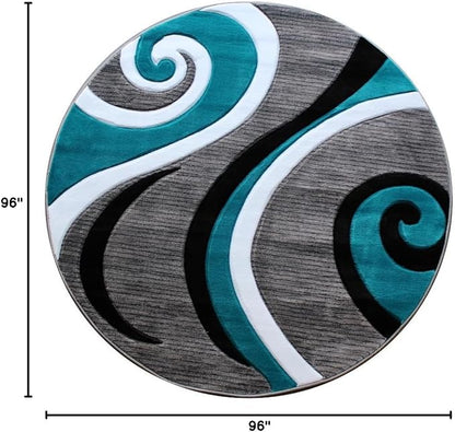 Masada Rugs Sophia Collection Hand Carved Round Area Rug Modern Contemporary Turquoise Grey White Black (8 Feet X 8 Feet) Round