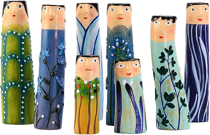 Spring Bud Vases, Bohemian Family Face Vase Boho Cute Home Decor, Character Vase Flower Plant Holder Bathroom Shelf Decor for House Decor Living Room Wedding Centerpieces (H)